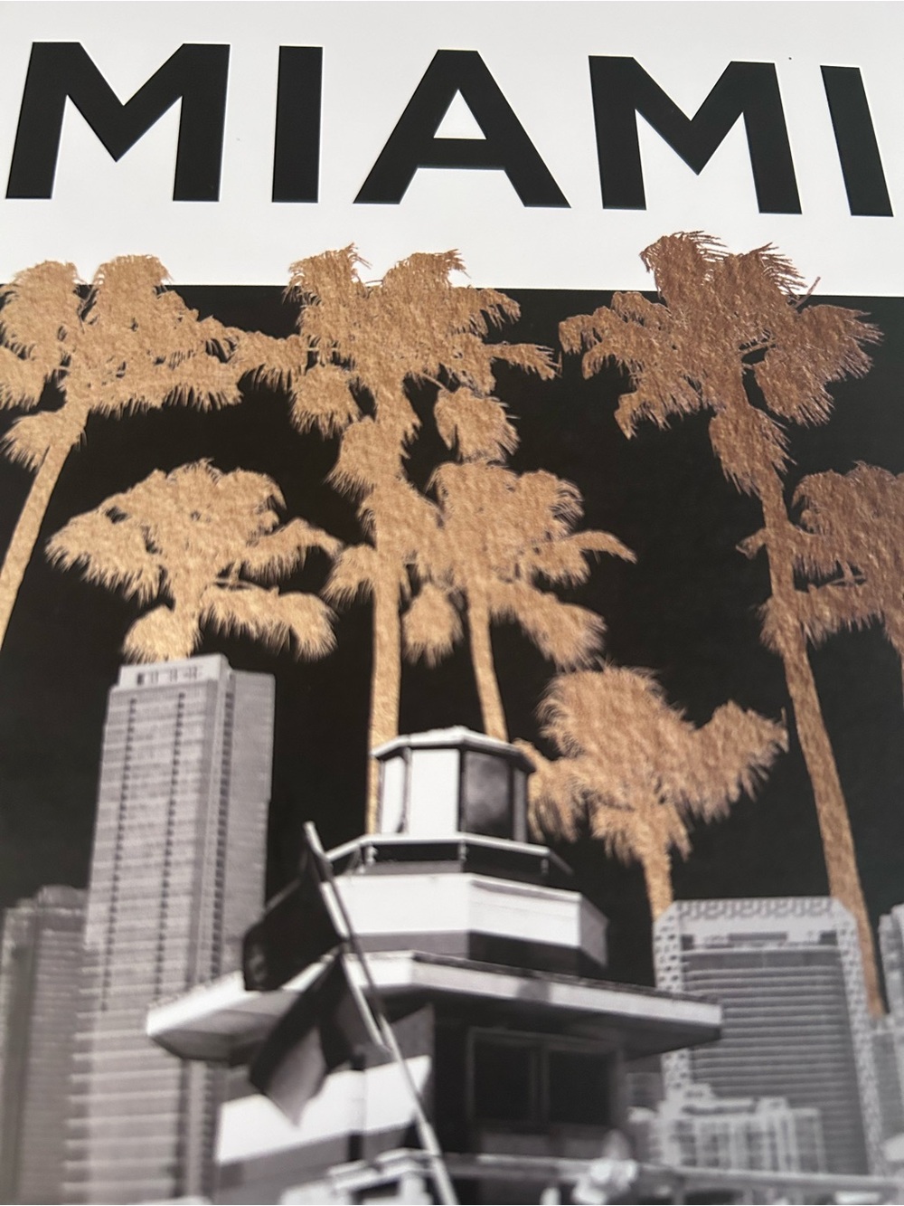 Miami Cityscape Table Art Deco Book Gold Palm Trees. Home design.